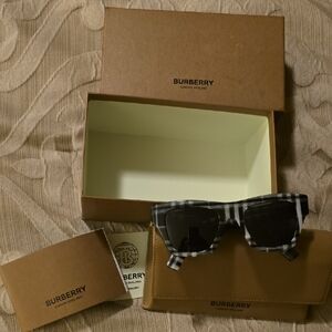 Burberry Black and White Plaid Sunglasses